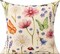 Set of 4 outdoor patio throw pillow covers in 18 x 18 inch size, featuring cheerful spring and summer garden floral designs, perfect for farmhouse style décor on outdoor furniture such as benches, chairs, swings, deep seats, beds, couches, and sofas
